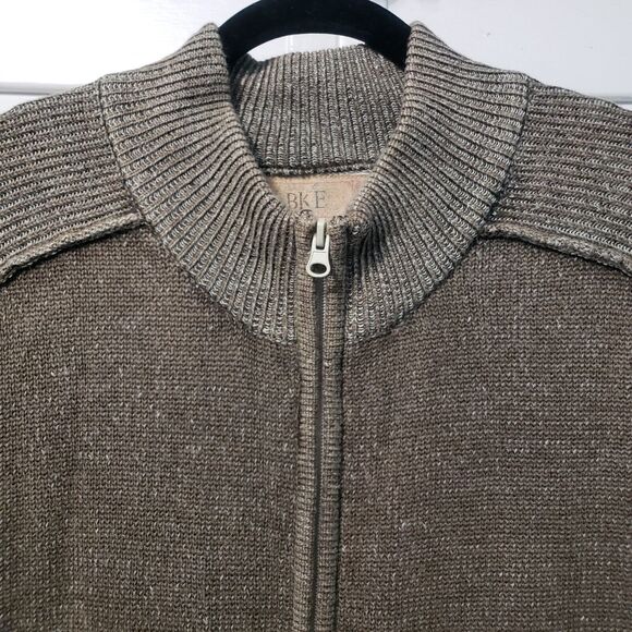 BKE Buckle Rib Knit Jacket Men's XL Tan Full Zip Mock-Neck Y2K Grunge Sweater - Picture 2 of 9
